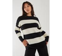 Pink Vanilla Crew Neck Stripe Jumper In Black Black M/L