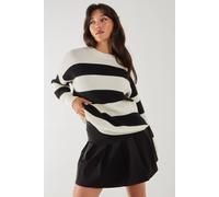 Pink Vanilla Crew Neck Stripe Jumper In Ivory Ivory S/M