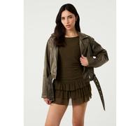 Pink Vanilla Crew Neck Tiered Mini Dress With Shorts - L - Khaki