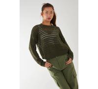 Pink Vanilla Crochet Knitted Sweater In Khaki Khaki S/M