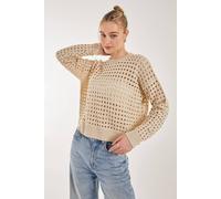 Pink Vanilla Crochet Knitted Sweatshirt In Stone Stone S/M