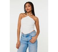 Pink Vanilla Cutwork Placement Hanky Halter Top - S-M - White