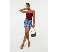 Pink Vanilla Diamante Bow Denim Mini Skirt - Light Blue - M