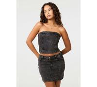 Pink Vanilla Diamante Denim Bandeau Top - L - Black