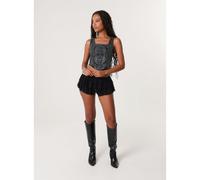 Pink Vanilla Diamante Denim Corset Top - S-M - Black