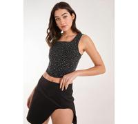 Pink Vanilla Diamante Denim Crop Top - L - Black