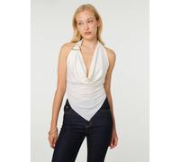 Pink Vanilla Diamante Hardware Rib Cowl Neck Hanky Hem Top - One Size - Ivory