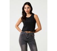 Pink Vanilla Diamante Ribbed Vest - M-L - Black