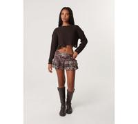 Pink Vanilla Distressed Crop Knit Jumper - M-L - Brown