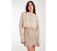 Pink Vanilla Distressed Cropped Jumper In Stone Stone S