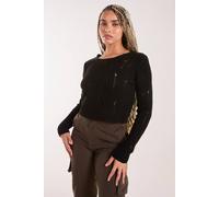 Pink Vanilla Distressed Long Sleeve Knitted Jumper In Black Black S/M