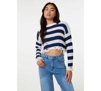 Pink Vanilla Distressed Striped Crop Knit Jumper - S-M - White