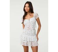 Pink Vanilla Ditsy Dot Mesh Cap Sleeve Butterfly Hem Top - S - Ivory