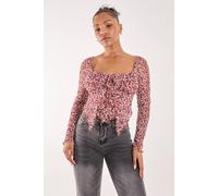 Pink Vanilla Ditsy Floral Print Long Sleeve Butterfly Top In Red Red M