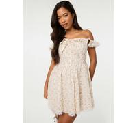 Pink Vanilla Ditsy Off The Shoulder Mini Dress - Cream - UK 8