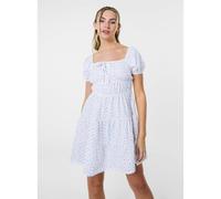 Pink Vanilla Ditsy Puff Sleeve Tiered Mini Dress - L - Ivory