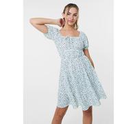 Pink Vanilla Ditsy Puff Sleeve Tiered Mini Dress - S - Khaki