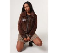 Pink Vanilla Faux Fur PU Button Jacket - S - Brown
