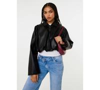 Pink Vanilla Faux Leather Puffball Jacket - S-M - Black