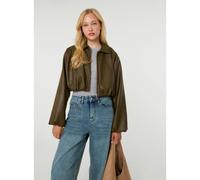 Pink Vanilla Faux Leather Puffball Jacket - S-M - Dark Green