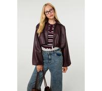 Pink Vanilla Faux Leather Puffball Jacket - S-M - Dark Red