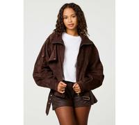 Pink Vanilla Faux Suede Oversized Jacket - M-L - Brown