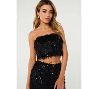Pink Vanilla Feather Sequin Bandeau Top - M - Black
