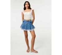 Pink Vanilla Flippy Lace Trim Denim Skirt With Shorts - Light Blue - UK 12