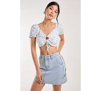 Pink Vanilla Floral Broderie Puff Sleeve Top In White White M