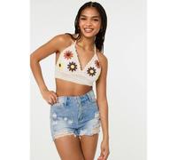 Pink Vanilla Floral Crochet Bralette - One Size - Stone