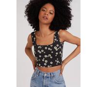 Pink Vanilla Floral Crop Top In Black Black M
