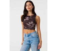 Pink Vanilla Floral Mesh Ruched Side Top - L - Brown