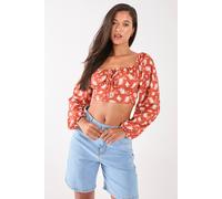 Pink Vanilla Floral Printed Long Balloon Sleeve Top In Burnt Orange Burnt Orange M