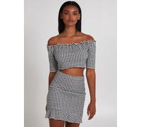 Pink Vanilla Frill Detail Gingham Bardot Top In Black Black S