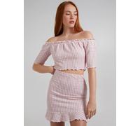 Pink Vanilla Frill Detail Gingham Bardot Top Pink S