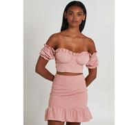 Pink Vanilla Frill Detail Milkmaid Top - L - Blush Pink