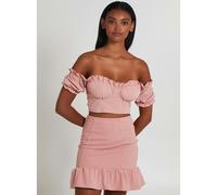 Pink Vanilla Frill Detail Milkmaid Top - M - Blush Pink
