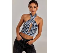 Pink Vanilla Geometric Print Cut Out Halterneck Top In Black Black 6