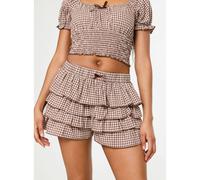 Pink Vanilla Gingham Frilly Bloomer Mini Shorts - S - Brown
