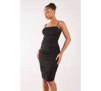 Pink Vanilla Glitter Mesh Ruched Midi Dress In Black Black 6