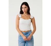 Pink Vanilla Gold Buckle Front Crop Top - M - Ivory