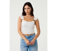 Pink Vanilla Gold Buckle Front Crop Top - S - Ivory