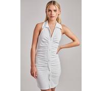 Pink Vanilla Halterneck Collar Neck Rib Mini Dress In Ivory Ivory 10