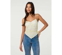 Pink Vanilla Hanky Hem Printed Mesh Crop Top - M - Light Yellow