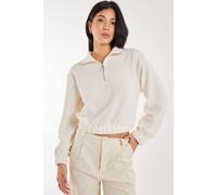 Pink Vanilla High Neck Zip Up Cropped Sweateshirts In Stone Stone M