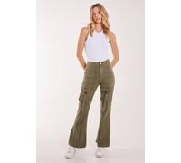Pink Vanilla High Waist Utility Pocket Flare Jeans In Khaki Khaki L