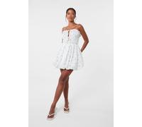 Pink Vanilla Ivory Tie Front Ditsy Puffball Dress Ivory S