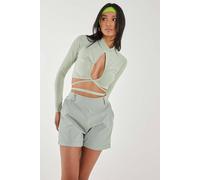 Pink Vanilla Keyhole Tie Front Long Sleeve Top In Green Green L