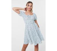 Pink Vanilla Khaki Ditsy Puff Sleeve Tiered Mini Dress Khaki L