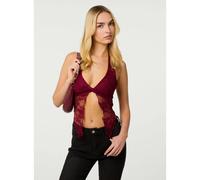 Pink Vanilla Lace Butterfly Halter Neck Top - L - Wine